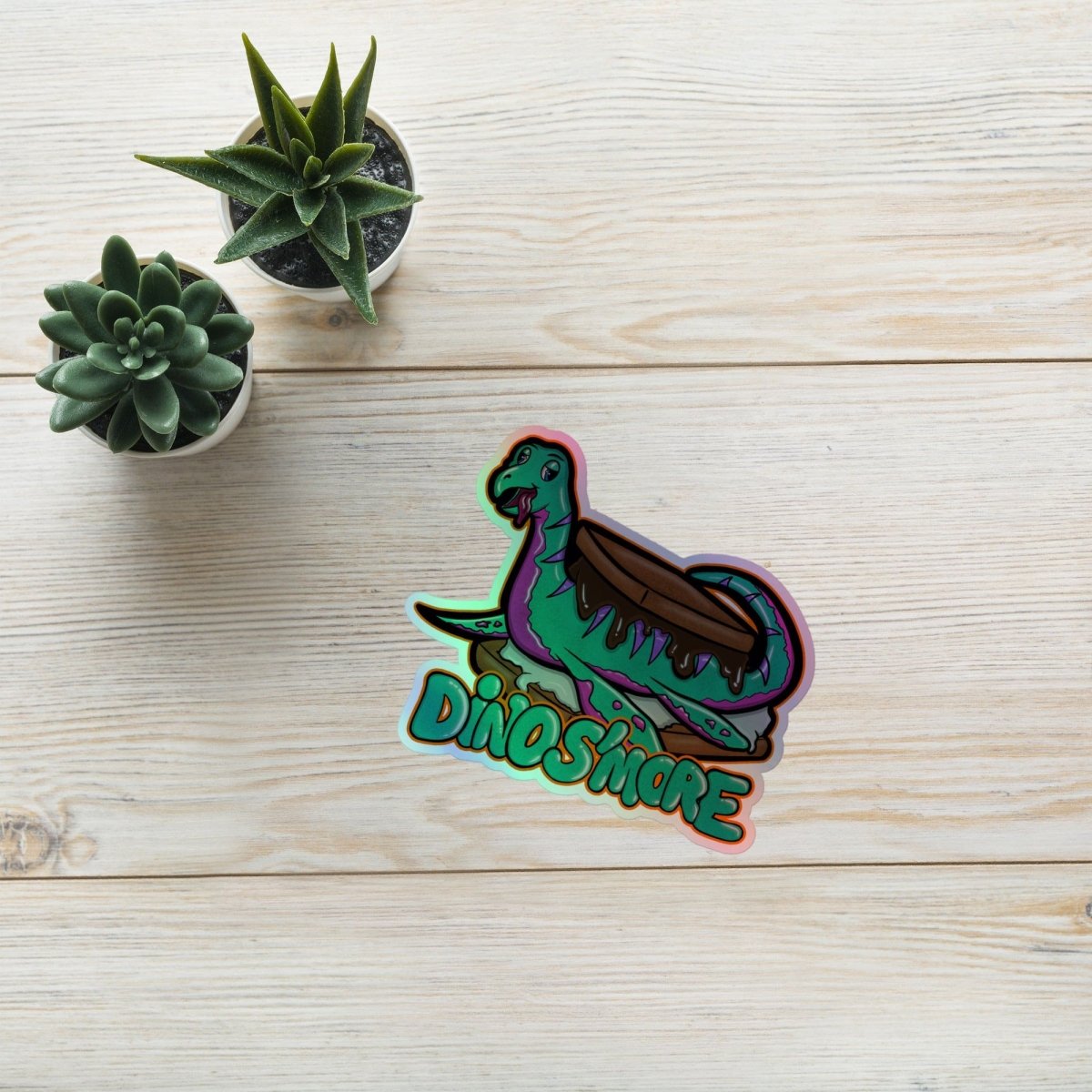 Dino S'more // Holographic stickers - Maux Zachintosh
